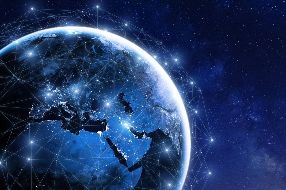 Digital globe with interconnected network lines, symbolizing cross-border CBDC settlement