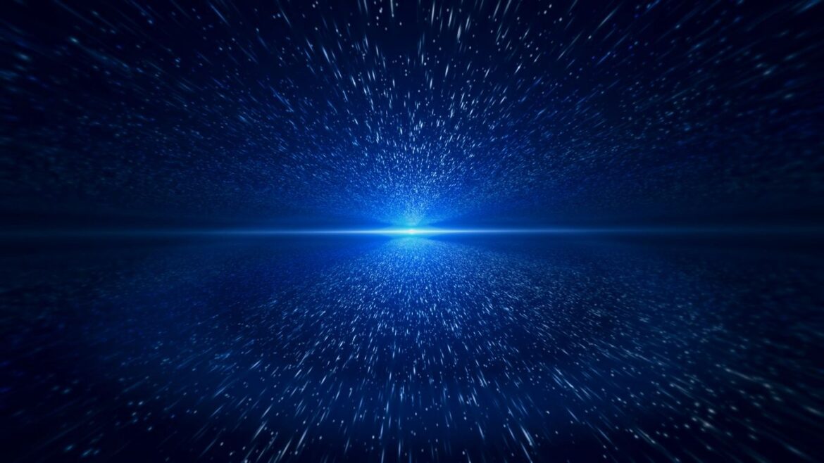 Abstract burst of blue light and particles, representing quantum computing and post-quantum cryptography